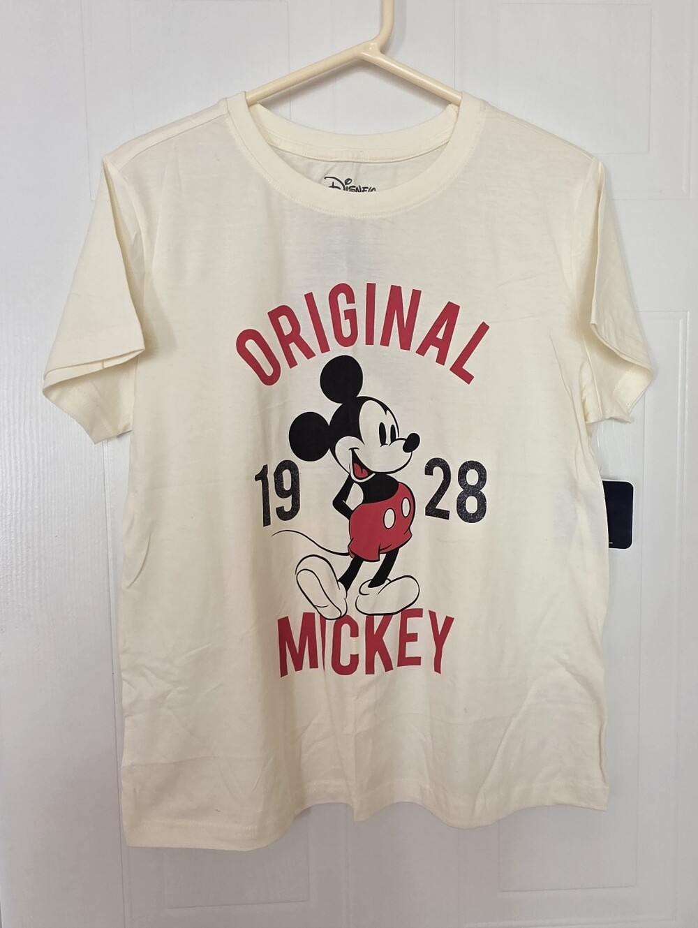 Disney Mickey Mouse 'Original 1928' Crew Neck Short Sleeve Tee Shirt, Cream, M